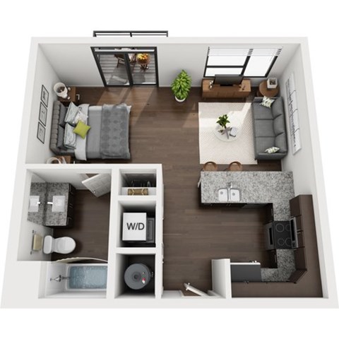 Floor plan for studio, 1 bath, 532 sqft